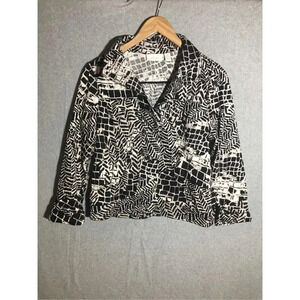 Womens Chico’s Blazer Jacket Animal Print Black White Career Work Office